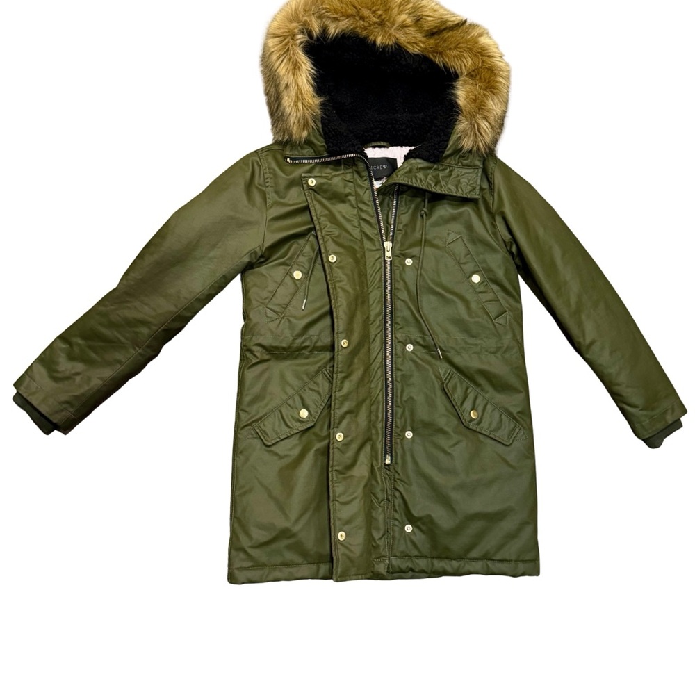 J. Crew Olive Green Parka with Pink Quilted Lining